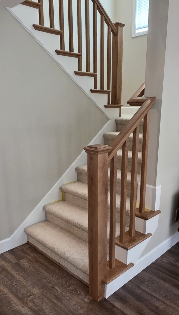 Clients wanted an all wood stair parts instead of iron balusters or cables. We worked together to create the stain color for the parts.