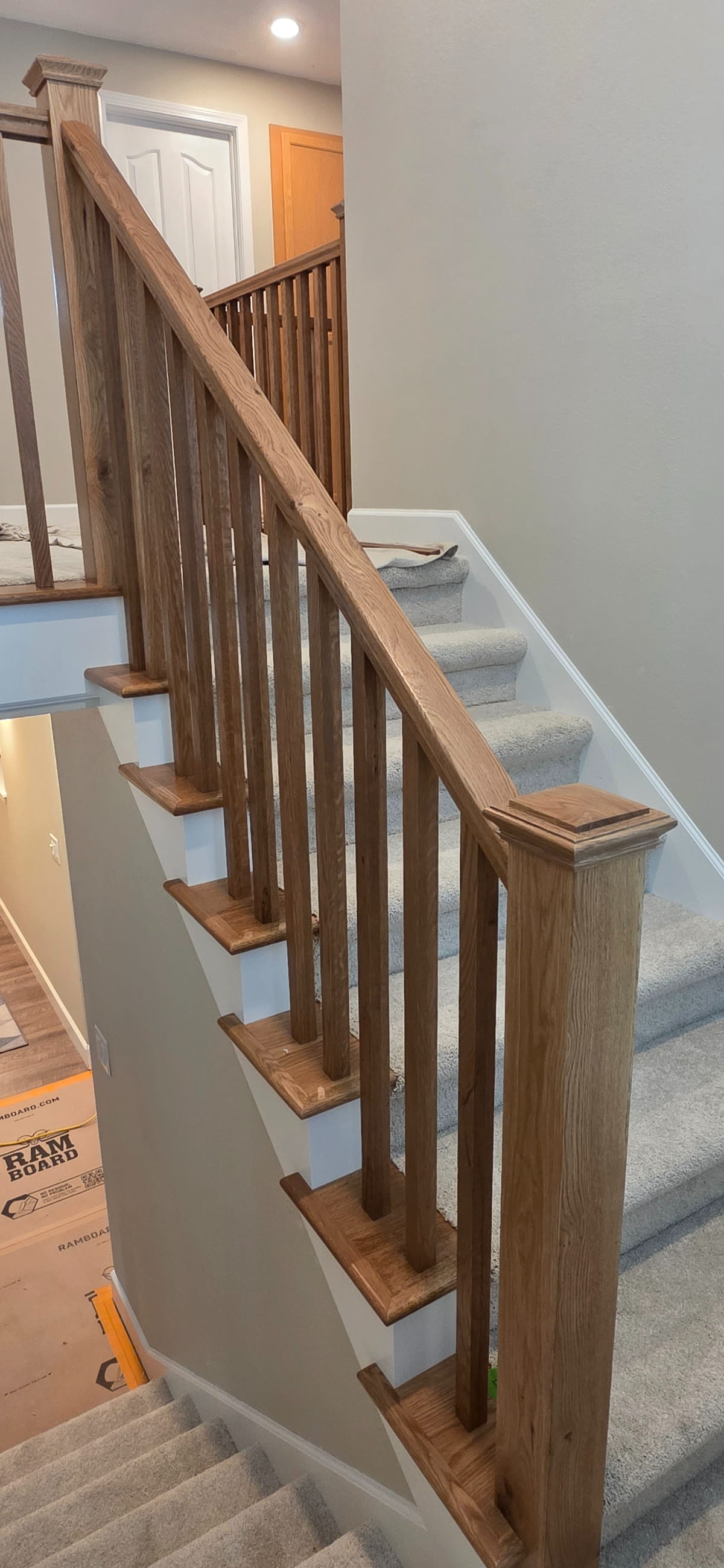 Clients wanted an all wood stair parts instead of iron balusters or cables. We worked together to create the stain color for the parts.